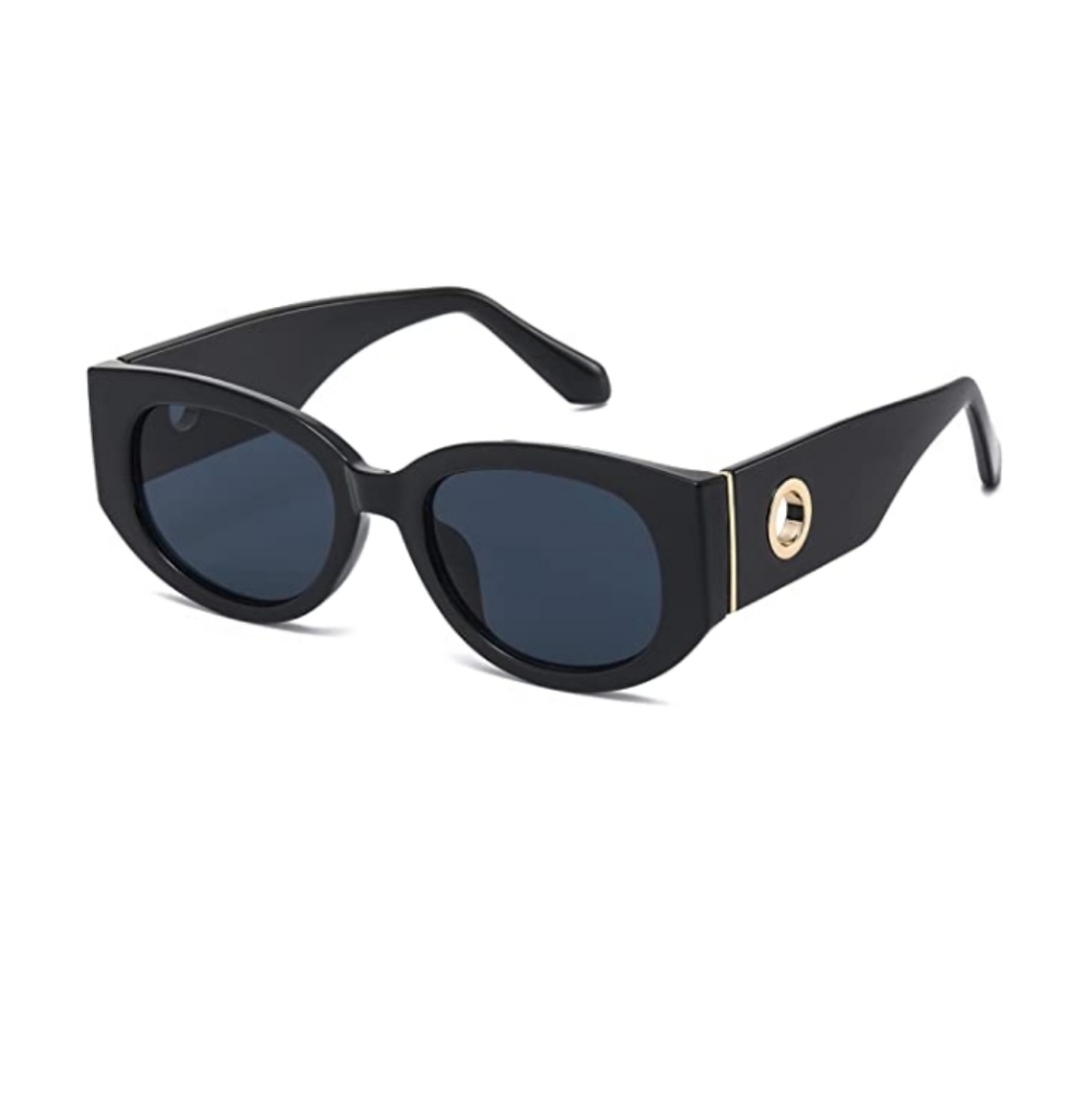 Sunglasses for Women Cat Eye Rectangle Thick Chic Frame Black - Picture 6 of 7